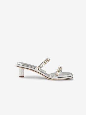 TAMARA MELLON Not a Lost Cause Silver Leather Sandals Heels Sz 37 / US 7 NEW NWO